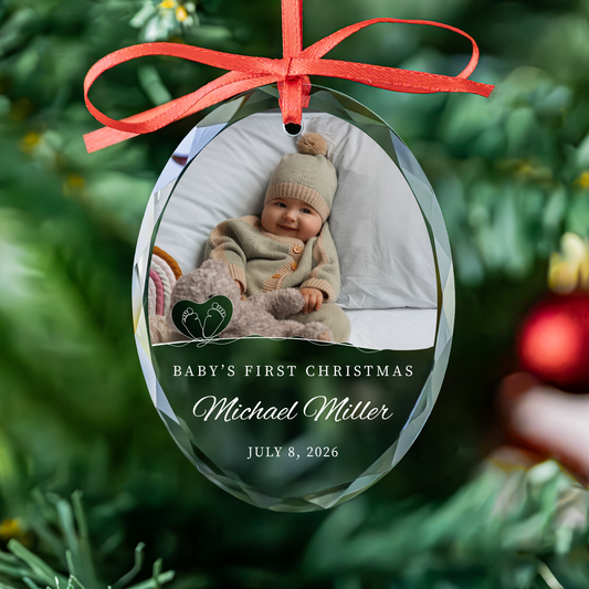 Personalized Baby Photo Christmas Oval Glass Ornament