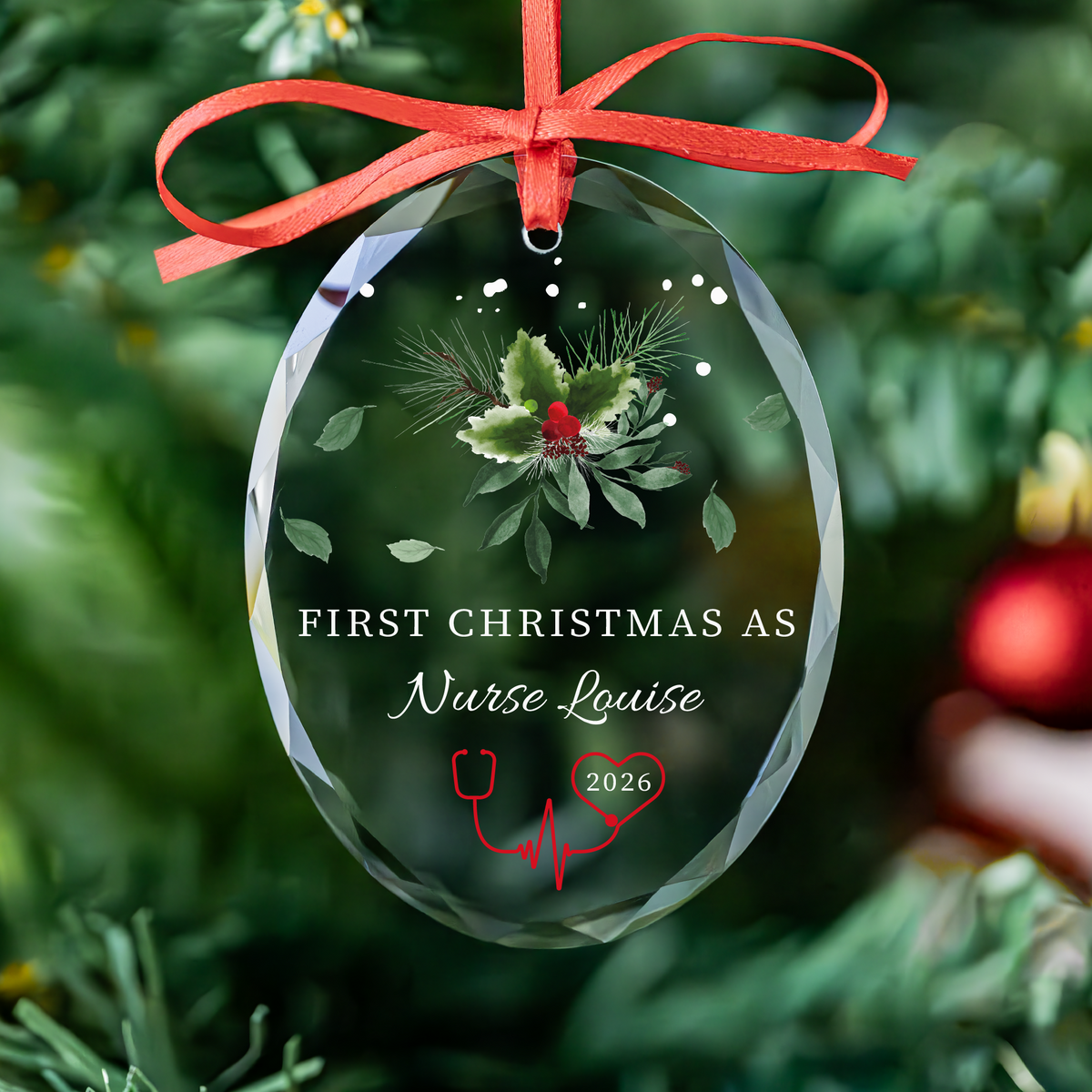 Personalized First Christmas as a Nurse Glass Ornament