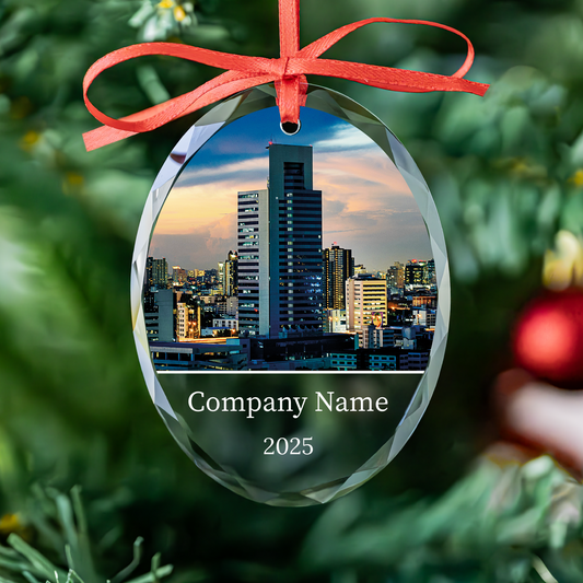 Photo and Custom Text Oval Glass Ornament