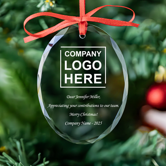 Company Logo Bulk Oval Glass Christmas Ornament