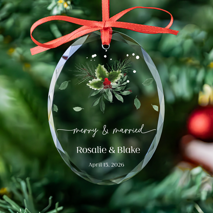 Holly Heart Merry & Engaged Ornament