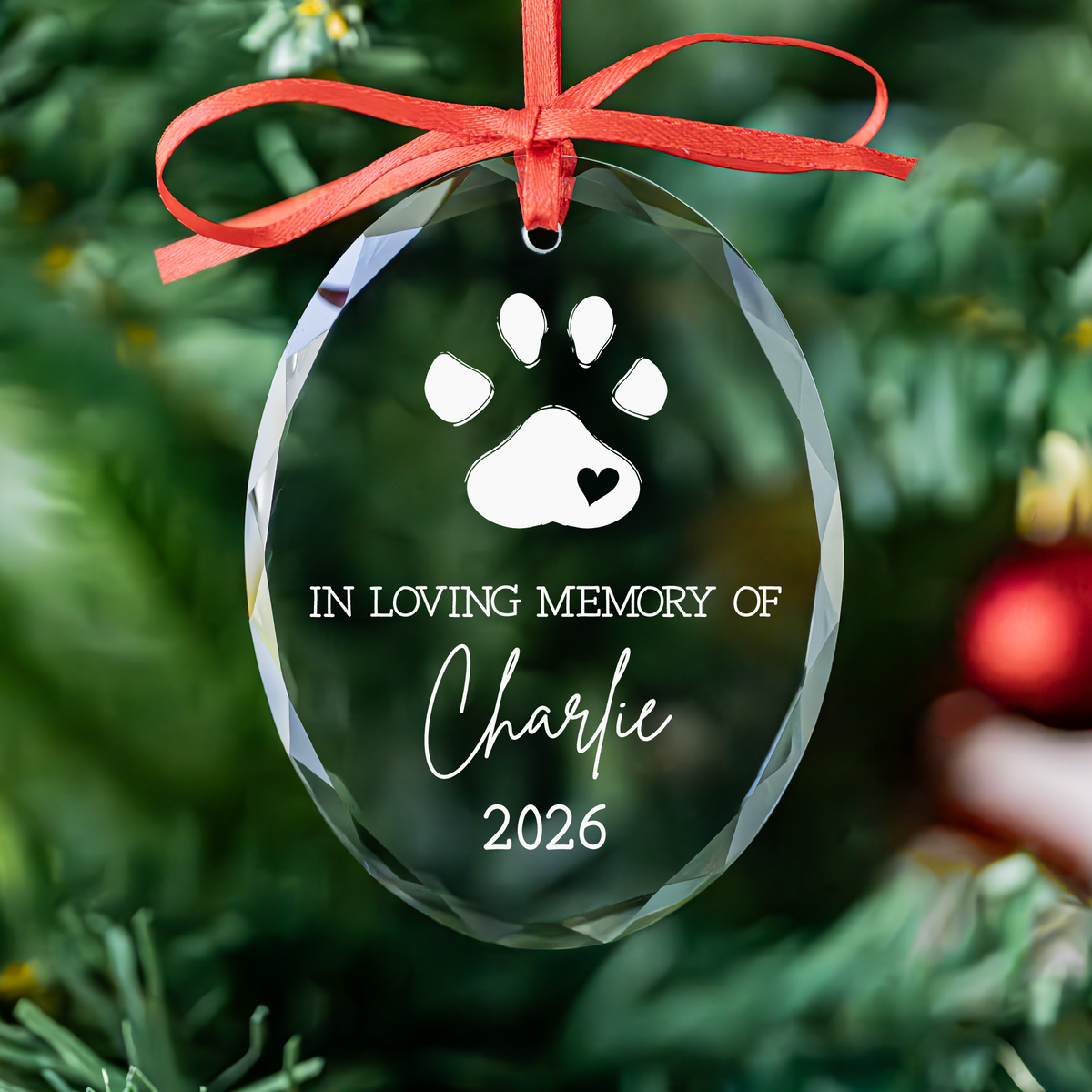 Paw Print Heart Pet Memorial Ornament