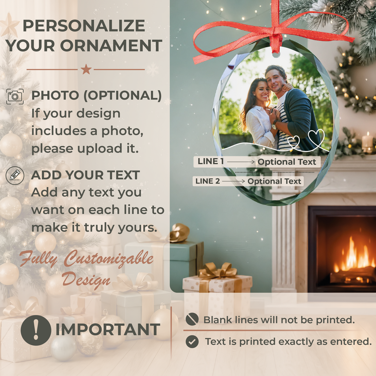Hearts Couple Photo Ornament