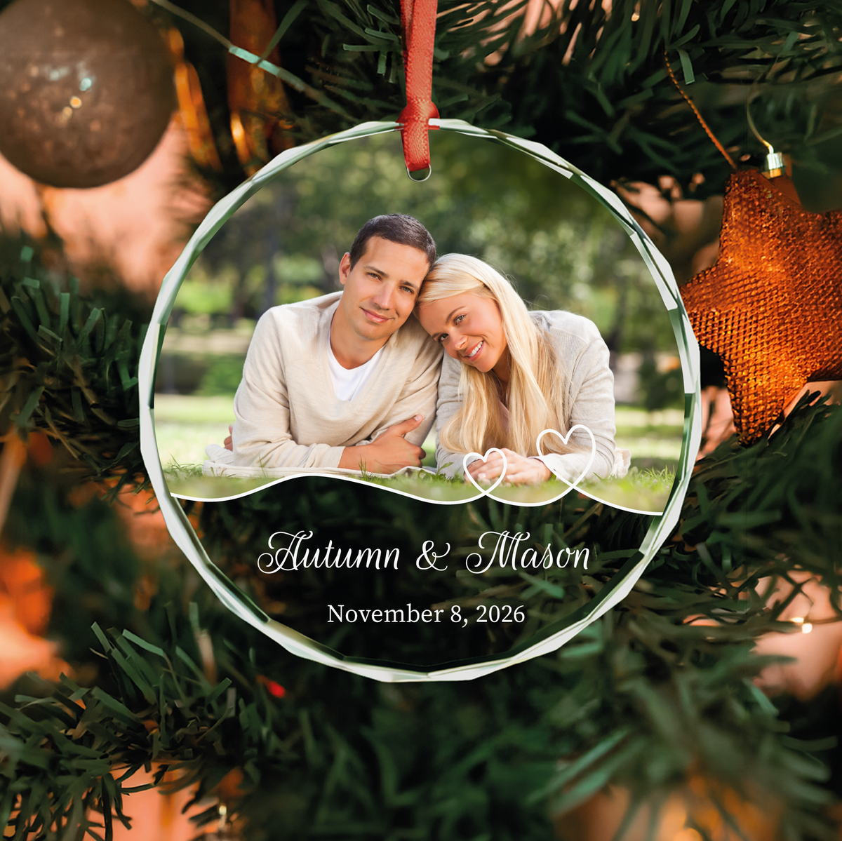 Hearts Couple Photo Ornament