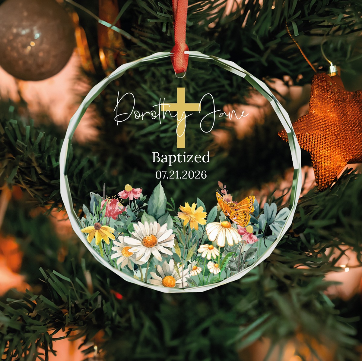 Wildflower Heart Baptism Ornament
