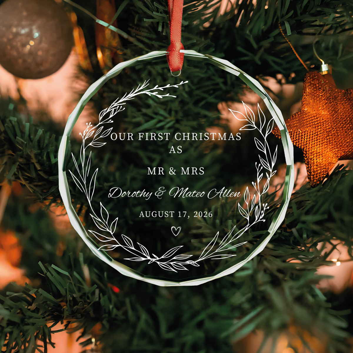 Leafy Wreath Mr & Mrs Ornament