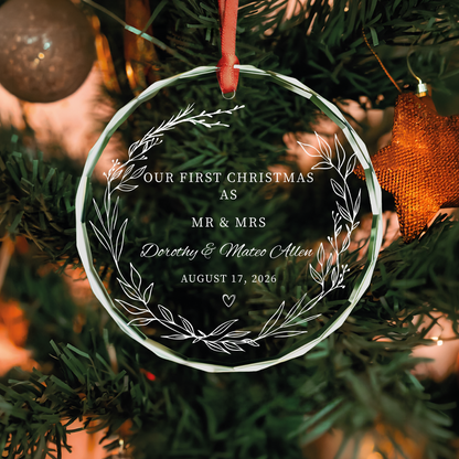 Leafy Wreath Mr & Mrs Ornament