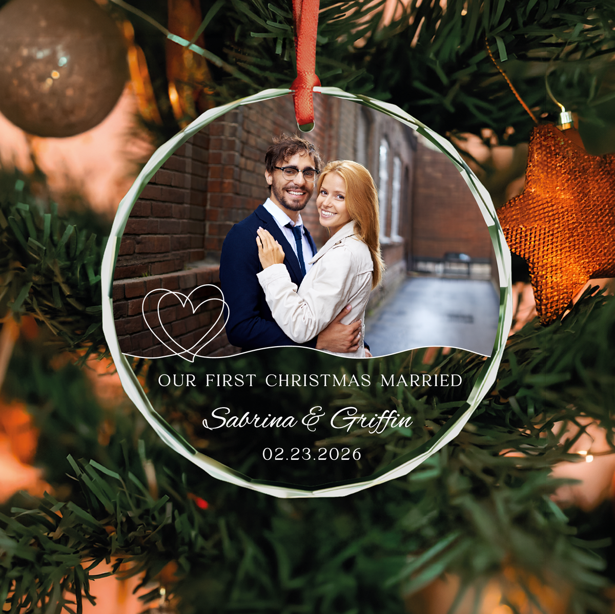 Personalized First Christmas Engaged Photo Ornament