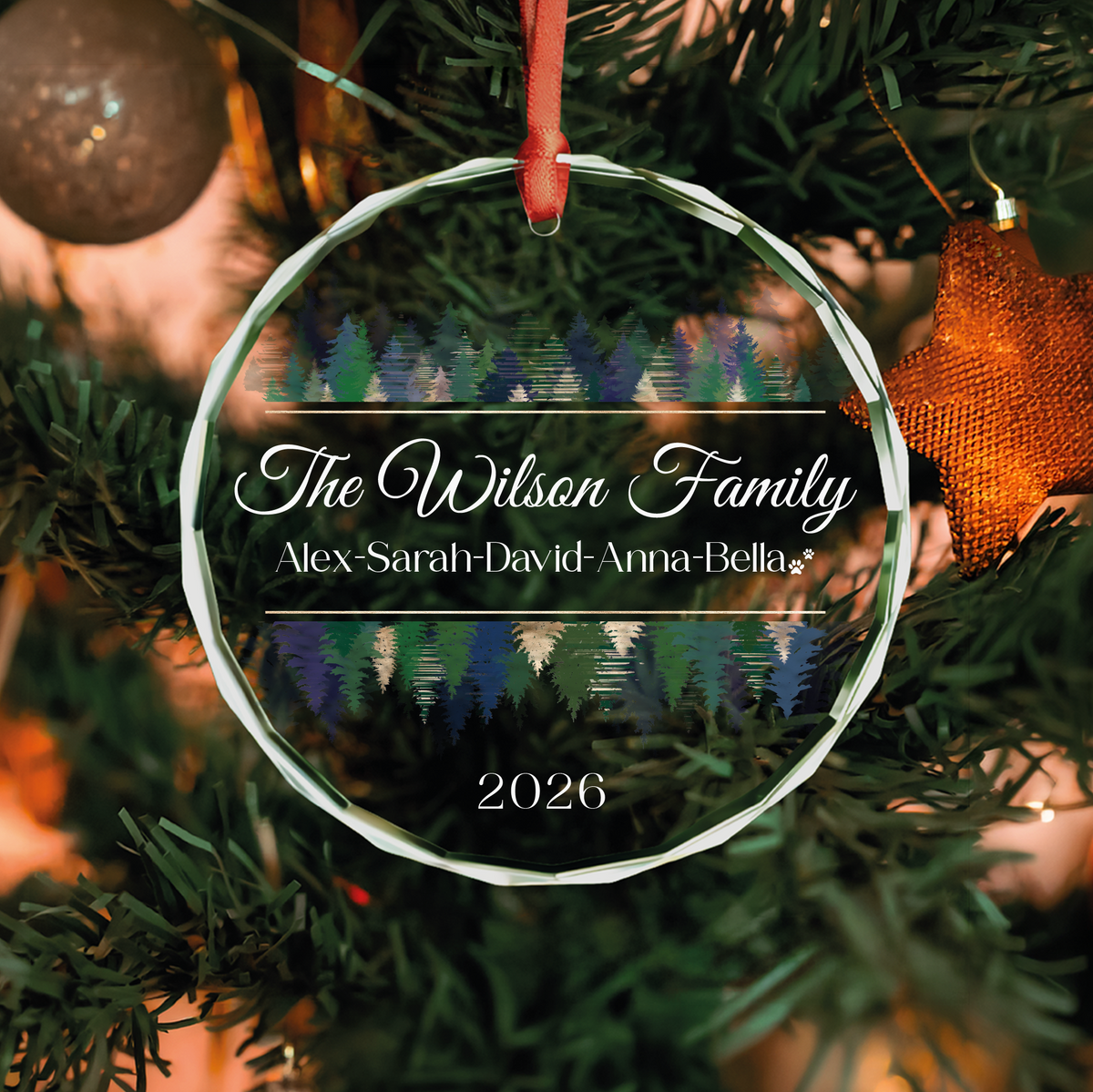 Name Banner Family Ornament with Pet Names