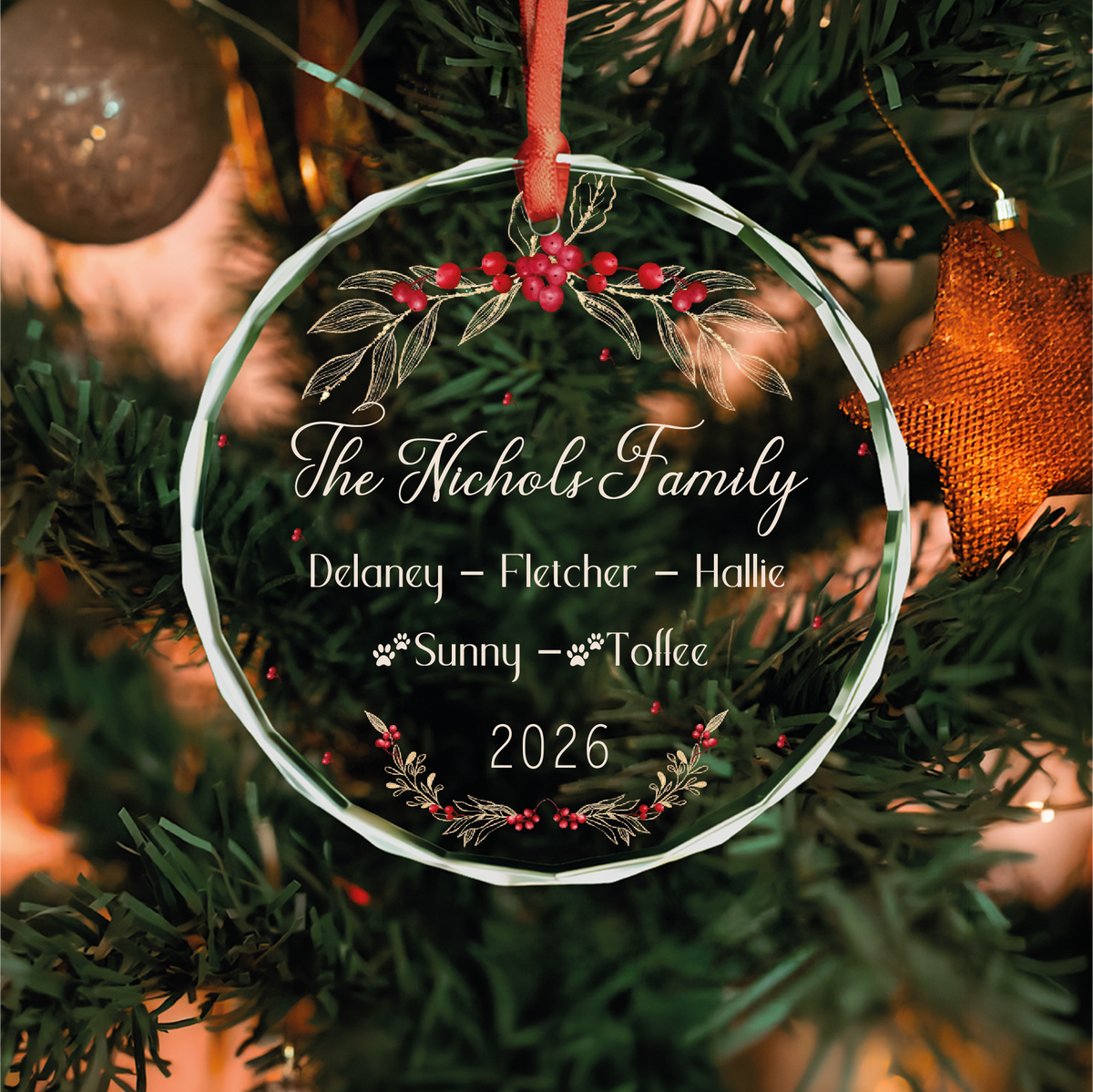 Greenery Family Name Ornament