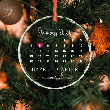 Personalized Calendar Wedding Date Ornament, First Christmas Married Gift