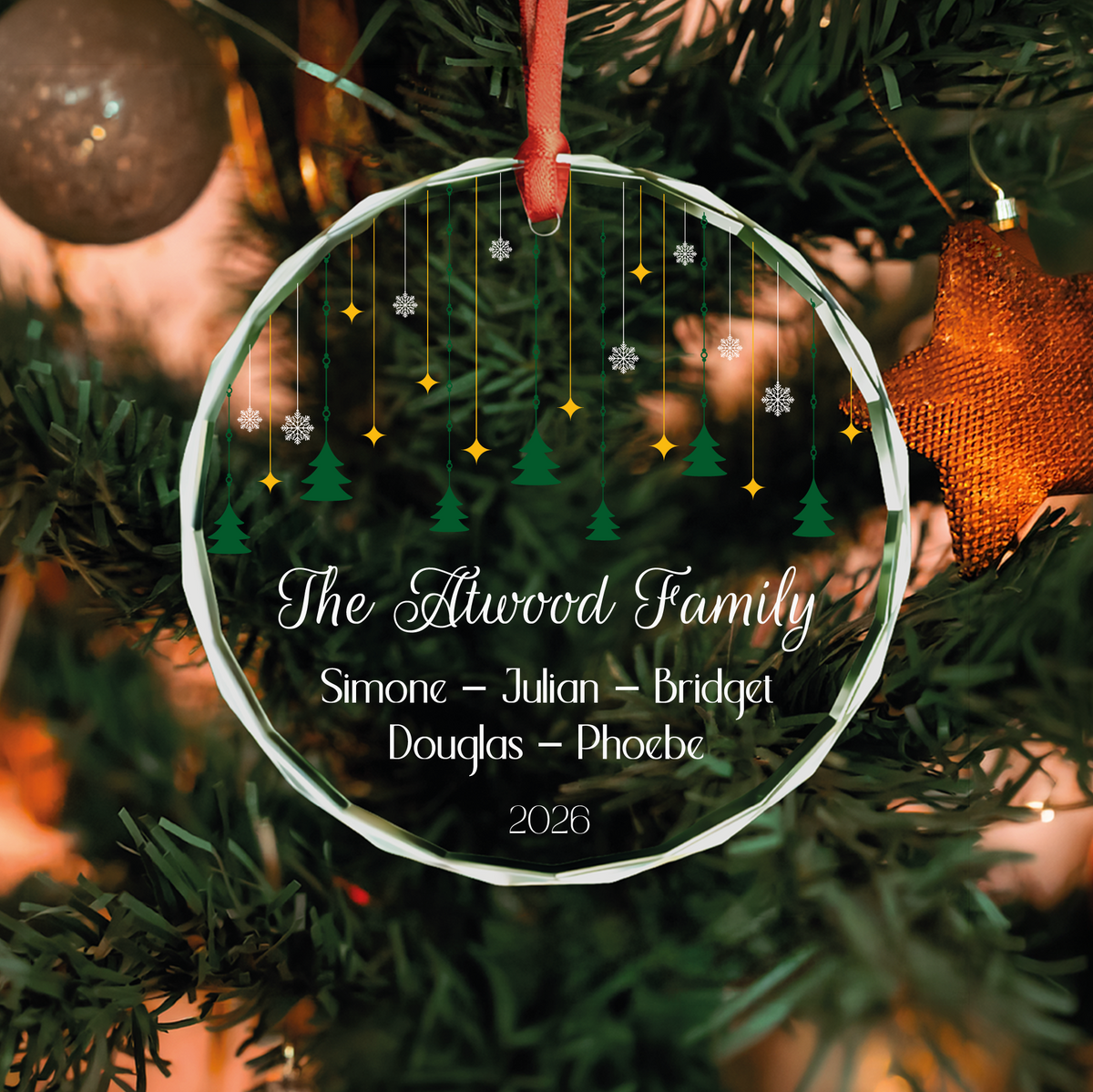 Golden Lights Family Ornament with Pet Names