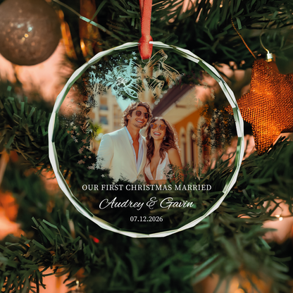 Personalized First Christmas Married Photo Ornament