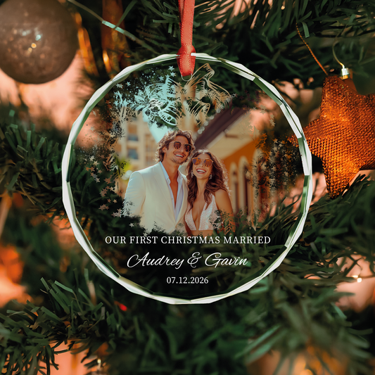 Personalized First Christmas Married Photo Ornament