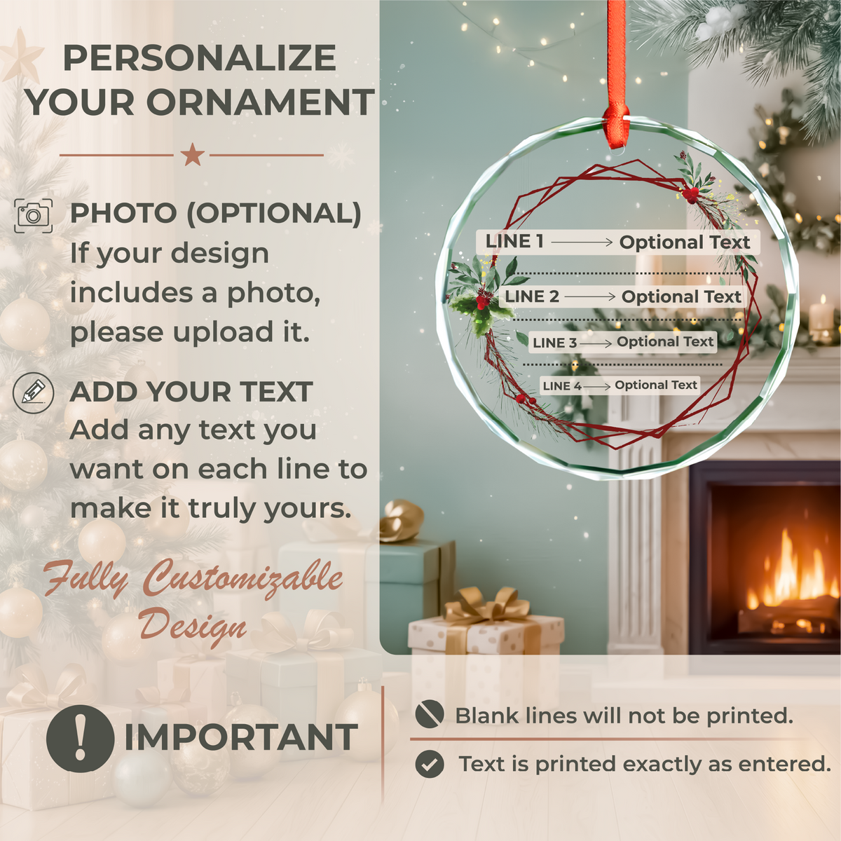 Red Geometric Engaged Ornament