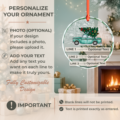 Teal Truck Family Ornament