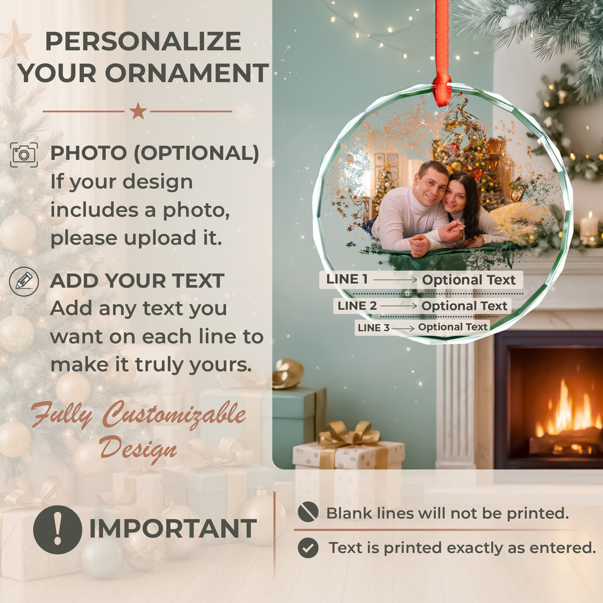 Frosted Pine Married Photo Ornament