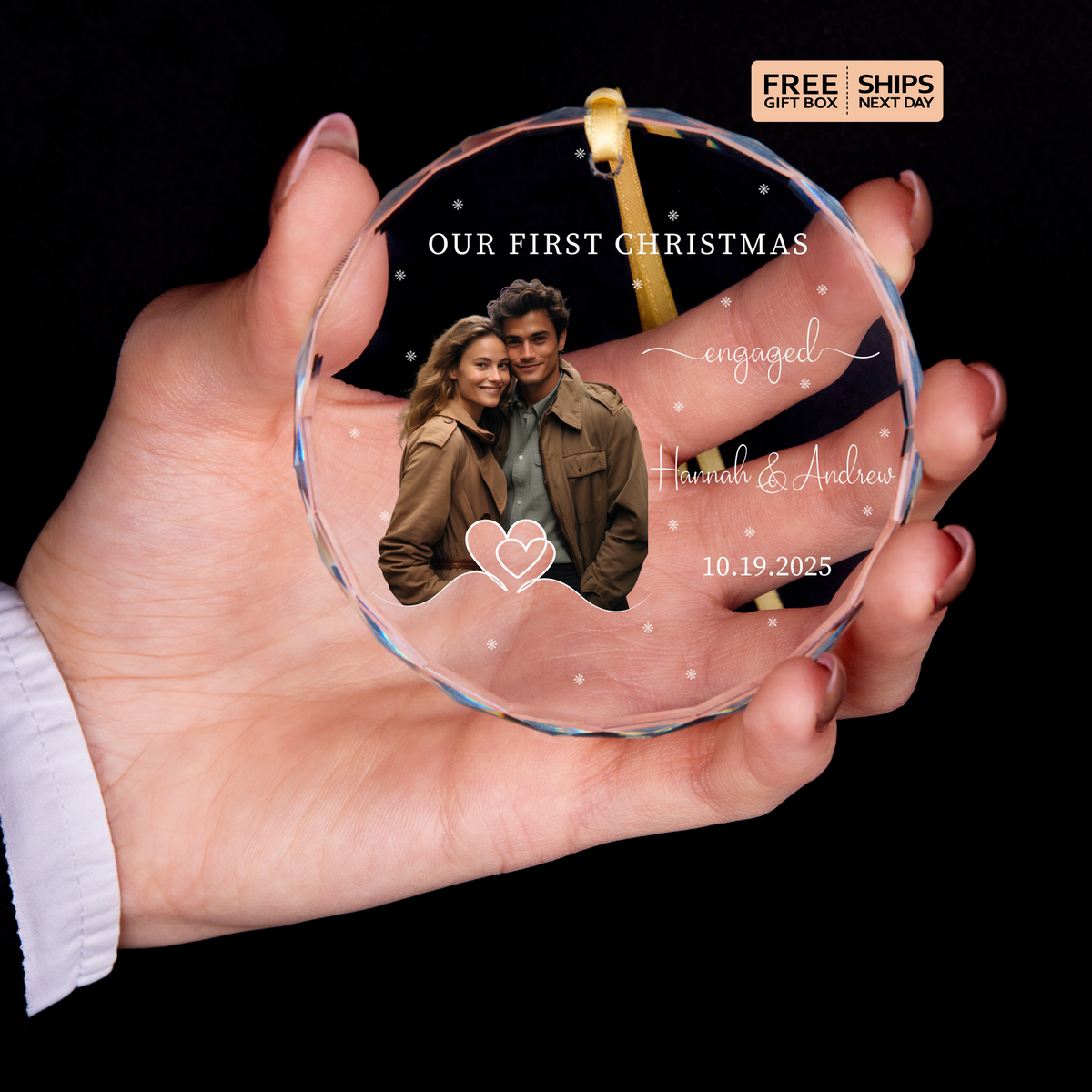 Starry Heart Engaged Photo Ornament