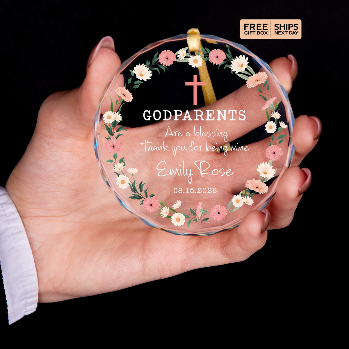 Pink Wreath Godparents Ornament