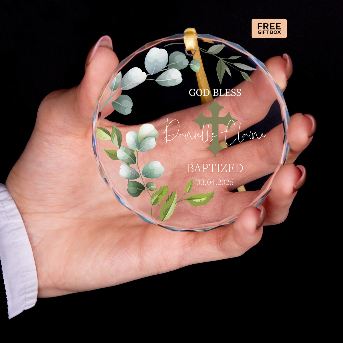 God Bless Eucalyptus Baptism Ornament