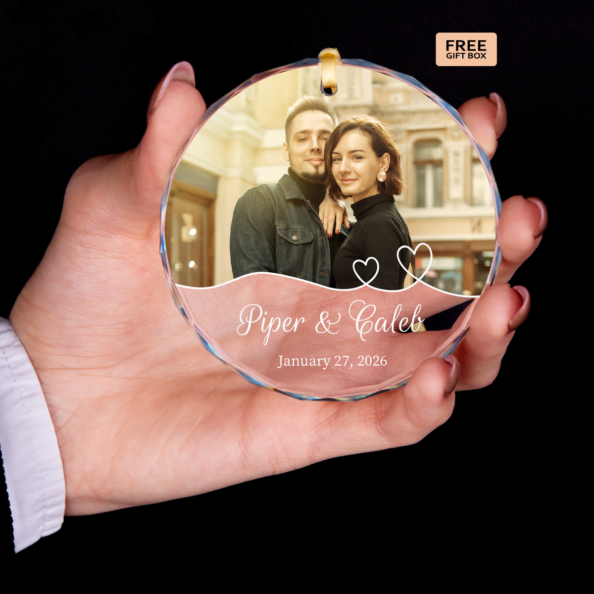 Hearts Couple Photo Ornament