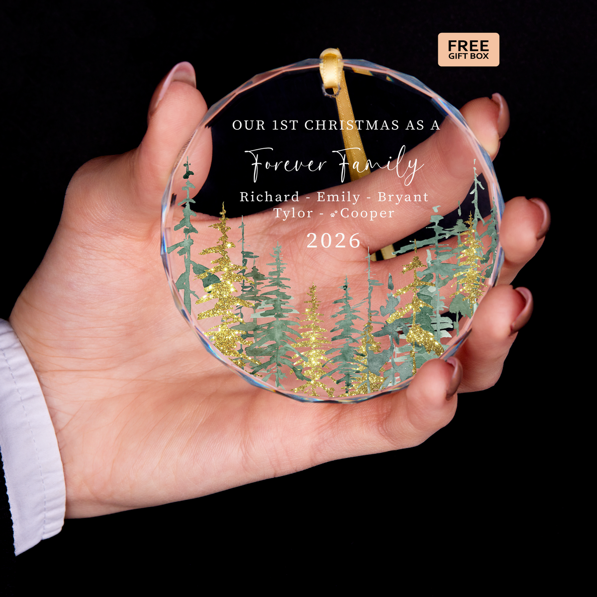 Golden Trees Family Ornament with Pet Names