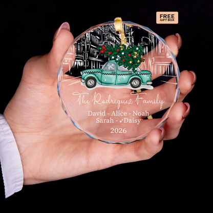 Teal Truck Family Ornament