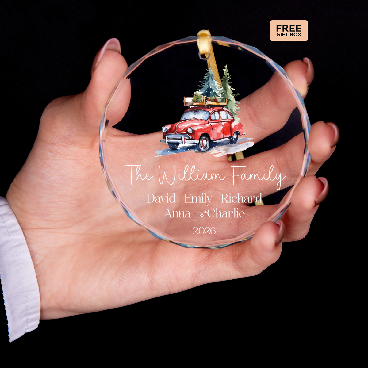 Vintage Red Truck Family Ornament