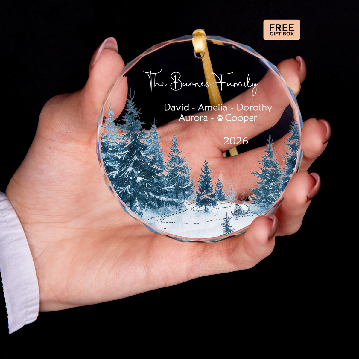 Winter Forest Family Ornament with Pet Names