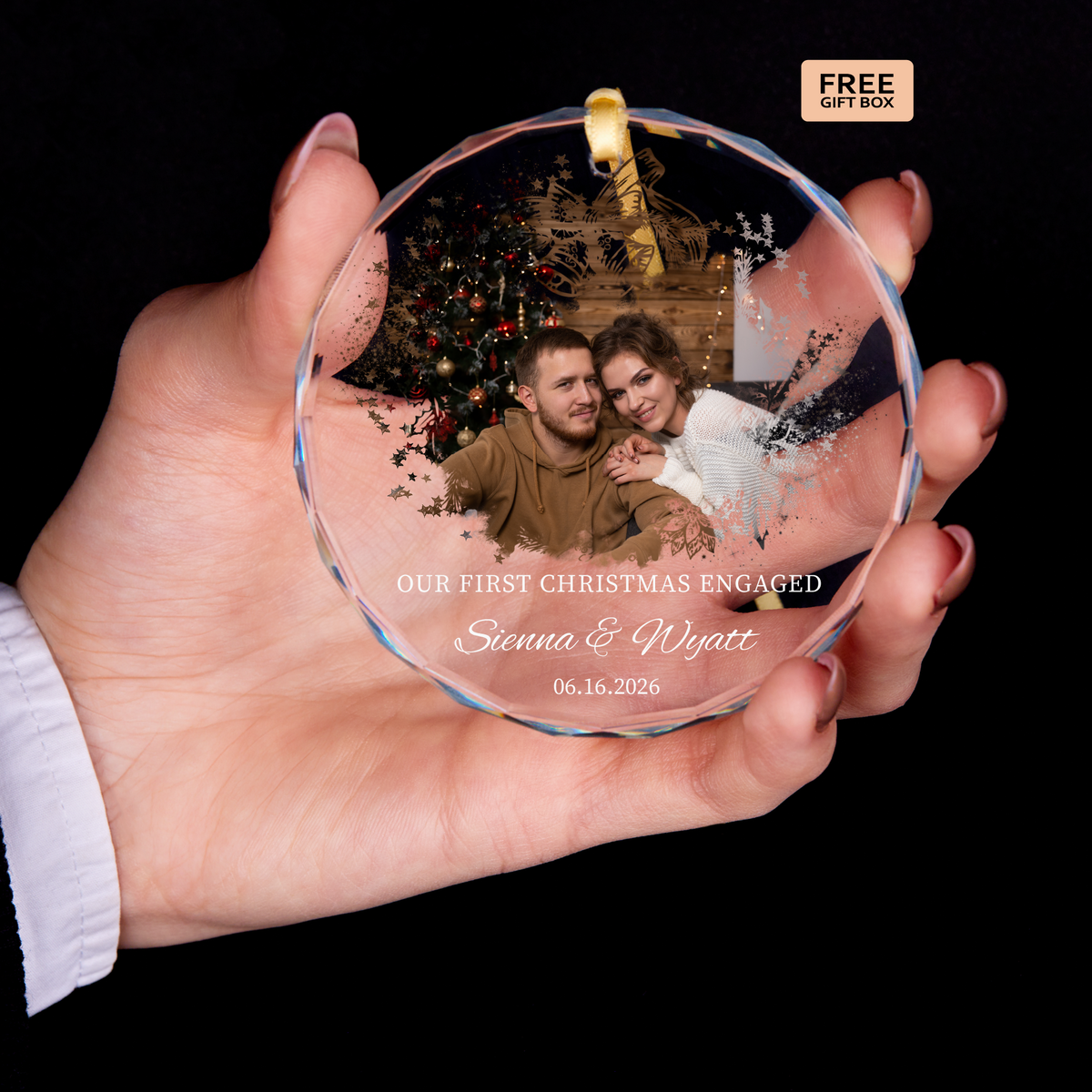 Frosted Pine Married Photo Ornament