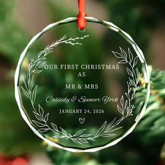 Personalized Mr and Mrs Merry and Married Clear Glass Ornament