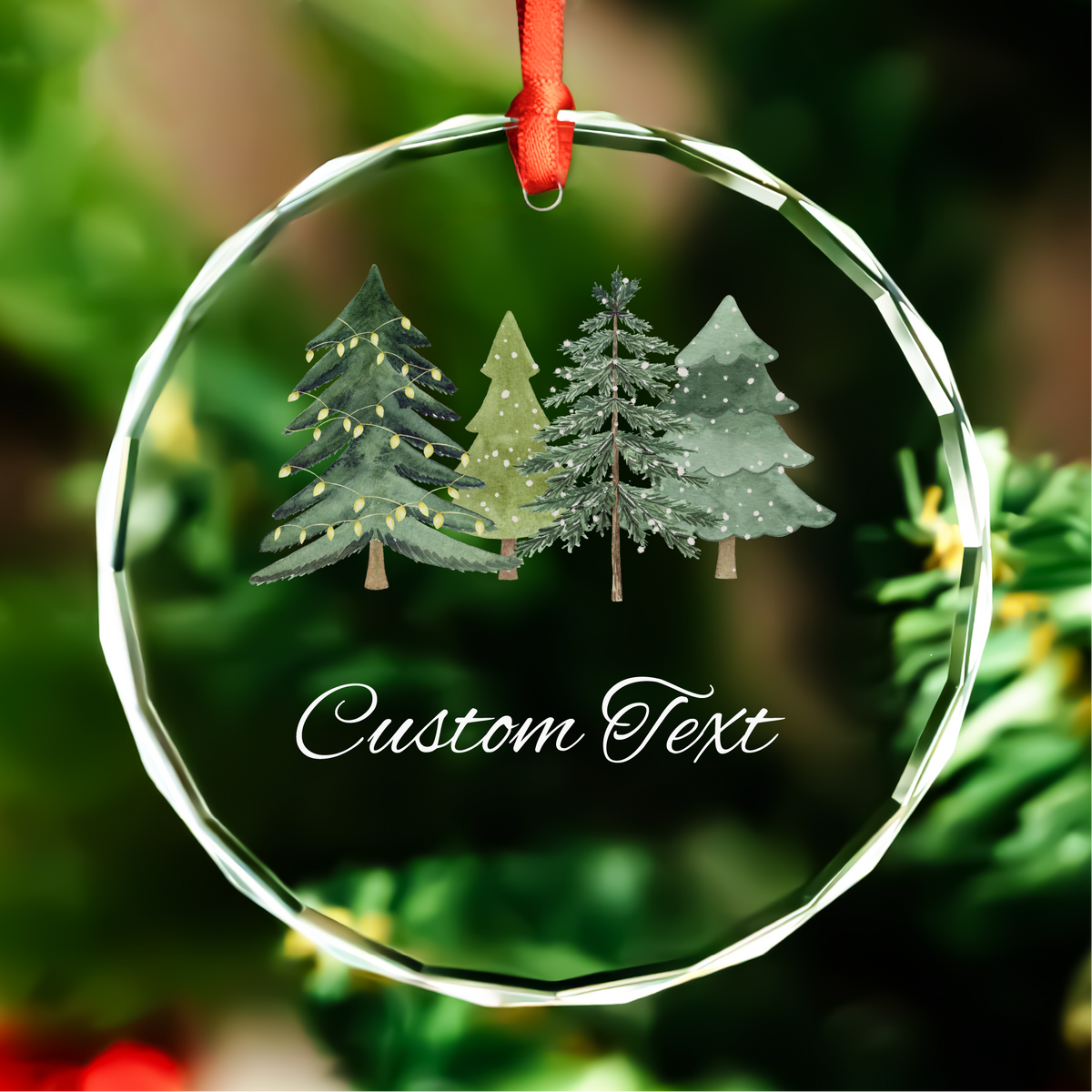 Watercolor Pines Heart Custom Text Ornament