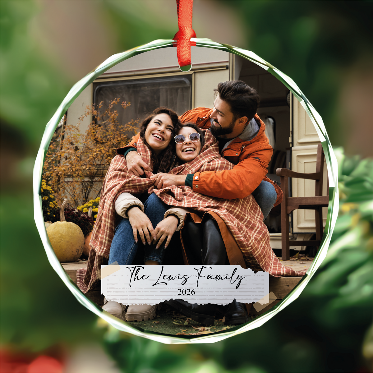 Personalized Family Photo Glass Ornament