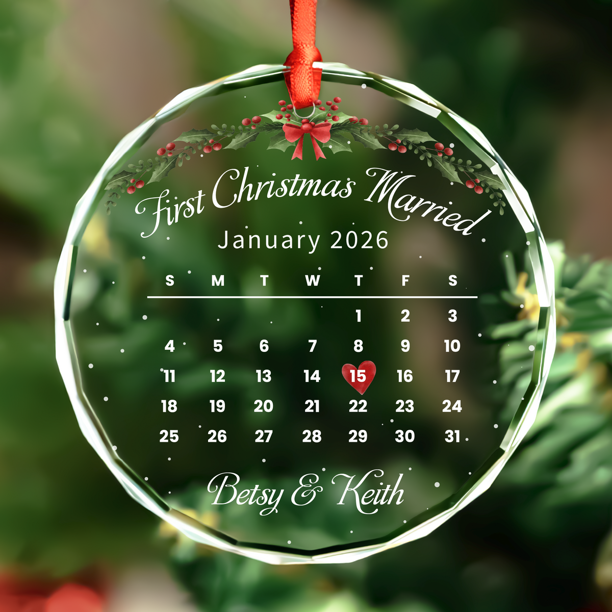 Personalized Calendar Ornament, First Christmas Engaged or Married
