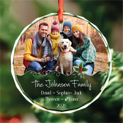 Personalized Family Photo Christmas Glass Ornament