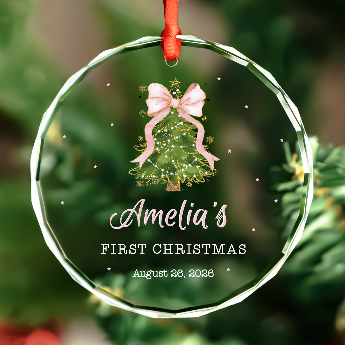 Pink Bow Tree Baby Ornament