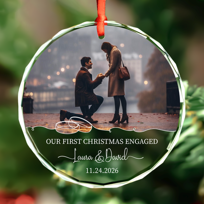 Personalized First Christmas Engaged Photo Ornament