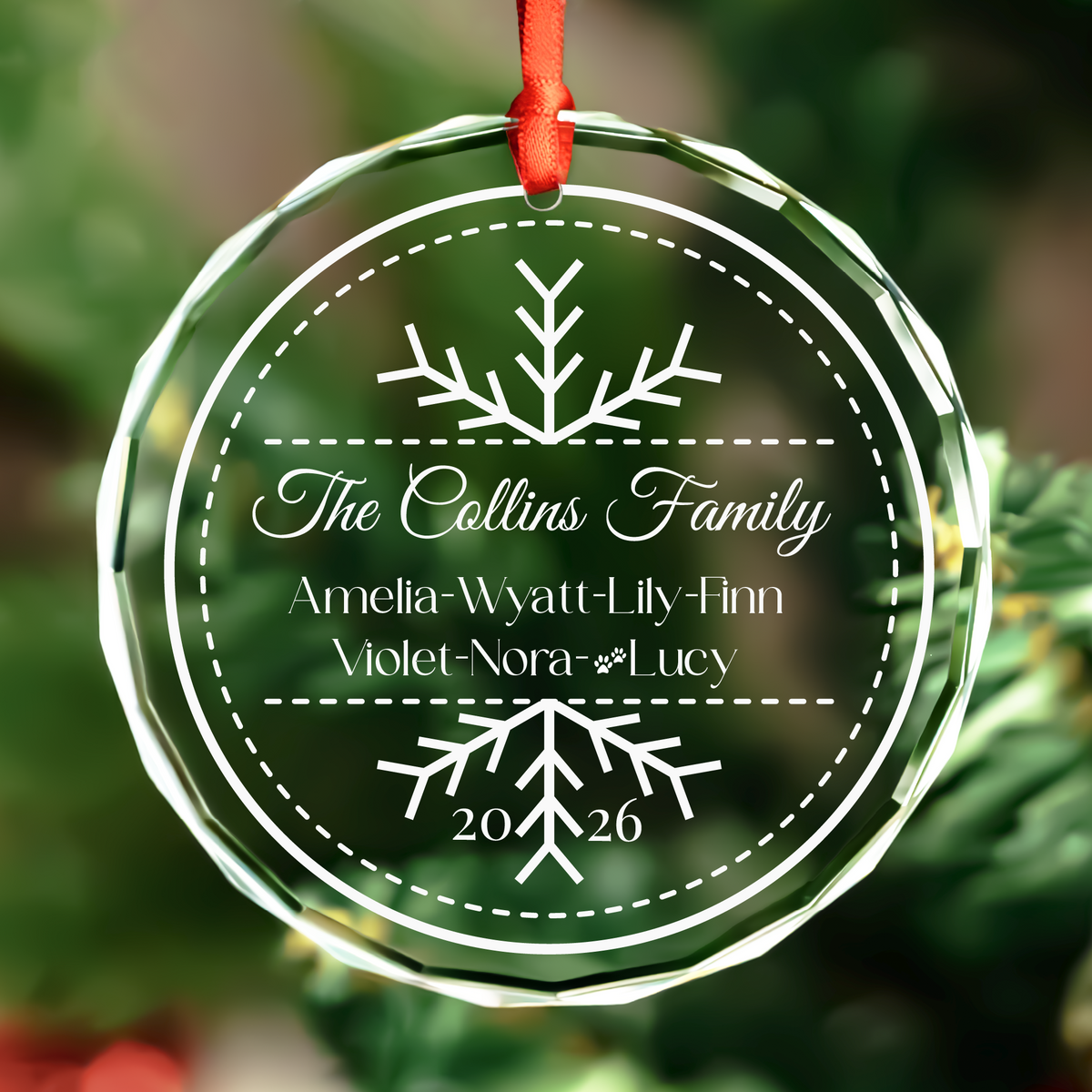 Personalized Family Glass Ornament, Christmas Tree Ornament