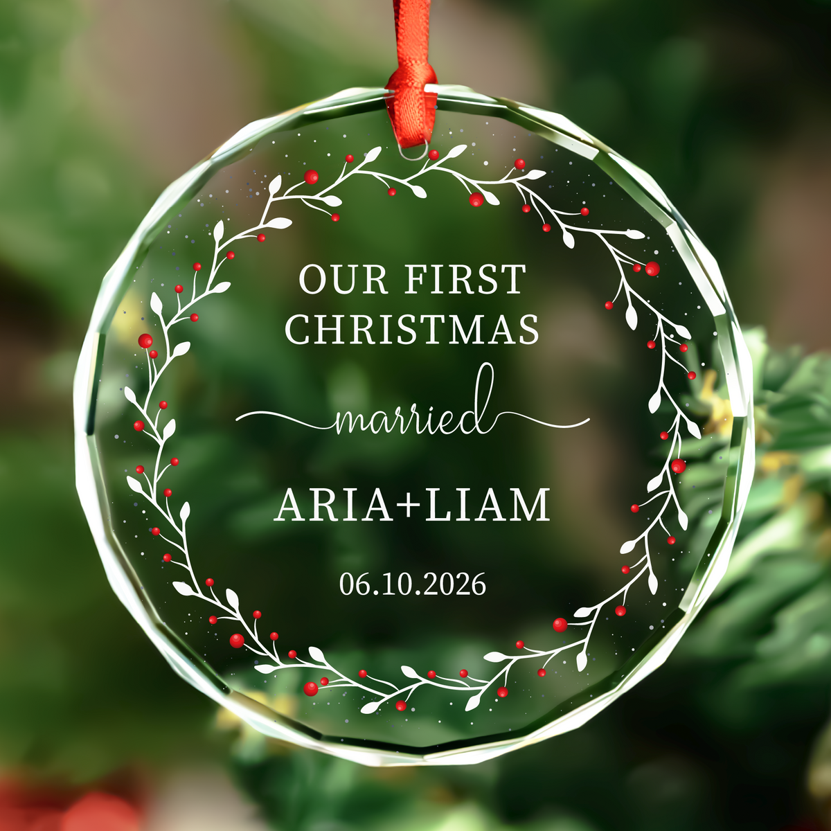 Personalized Floral First Christmas Engaged Ornament