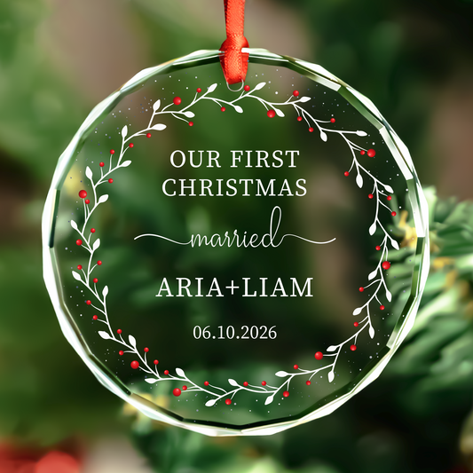 Personalized Floral First Christmas Engaged Ornament