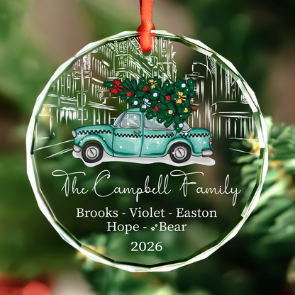 Personalized Family Christmas Ornament, Clear Glass Ornament