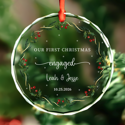 Personalized Floral Engaged Glass Ornament