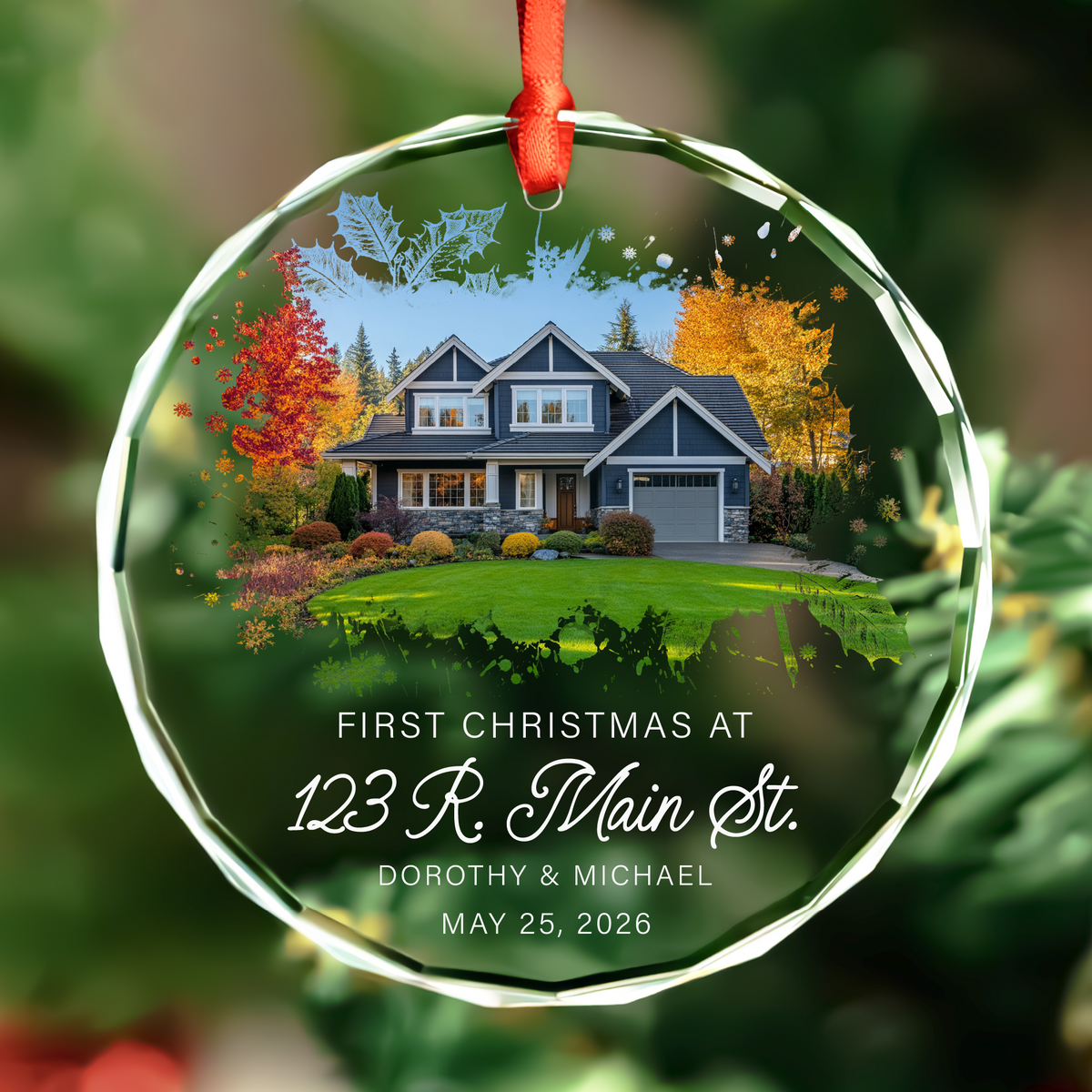 Custom photo new house round glass Christmas ornament