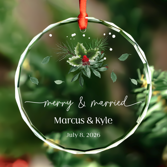 Personalized Merry and Married Christmas Ornament