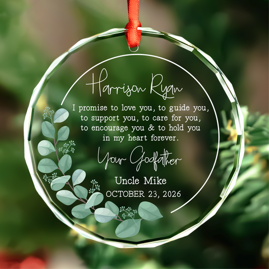 Personalized Godparents Baptism Ornament with Eucalyptus Flowers