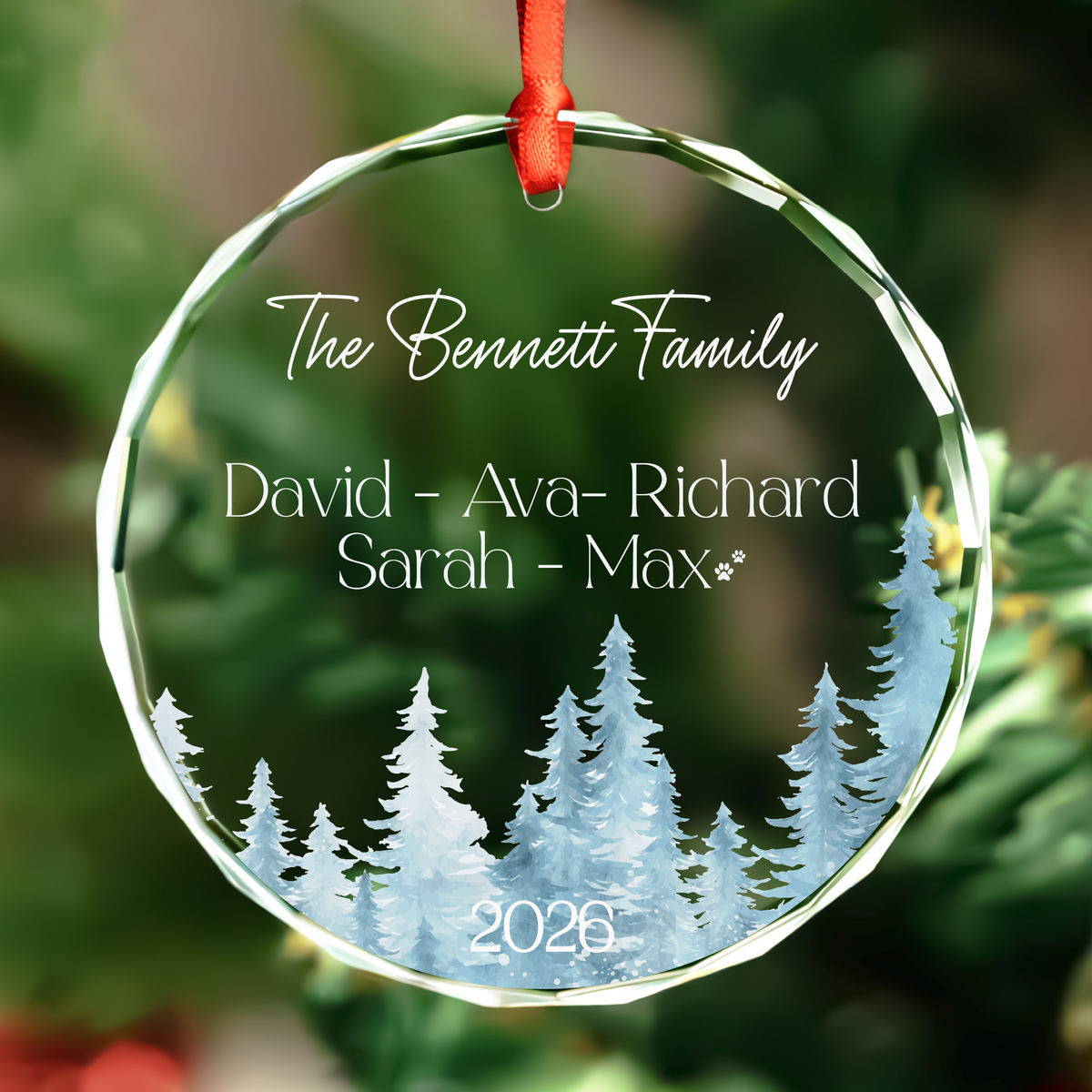 Snowy Trees Heart Family Ornament