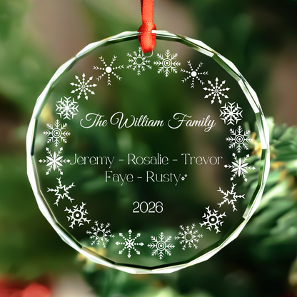 Snowflake Wreath Family Ornament with Pet Name
