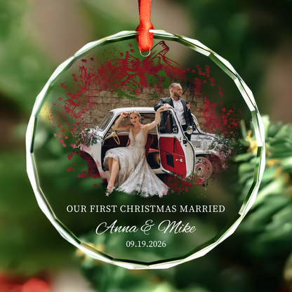 Frosted Pine Married Photo Ornament