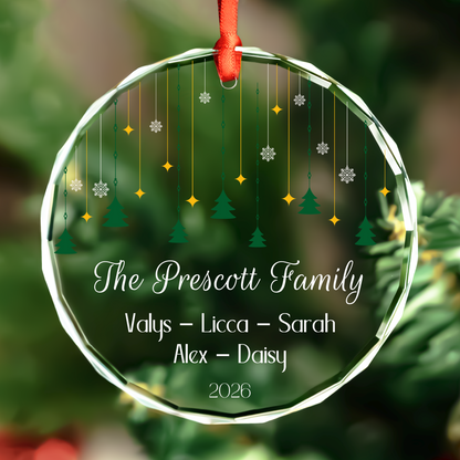 Personalized family glass Christmas ornament with pet name