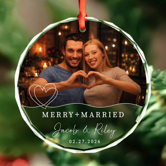 Personalized Merry and Married Photo Christmas Ornament